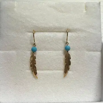 K10 깃털 모티브 터콰이즈 링 귀걸이