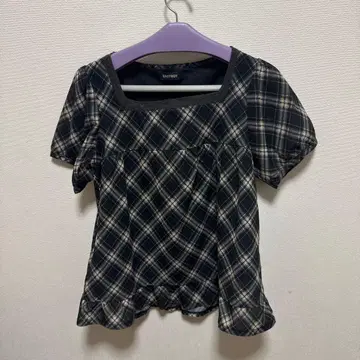 EASTBOY 체크 무늬 반팔 블라우스 y2k