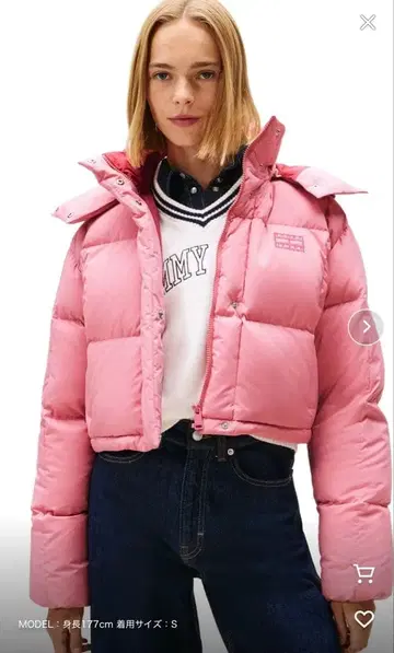 TOMMY JEANS 알래스카 그리드 크롭 다운 자켓 핑크