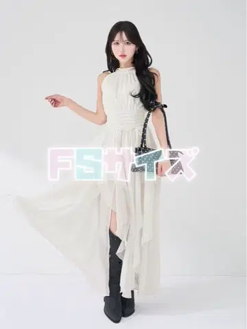 Darich 아메스리 개더 쉬폰 롱 원피스 WHT