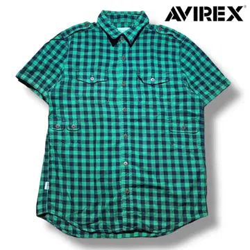 AVIREX 체크 반팔 셔츠 체크 무늬 그린 x 네이비 LL