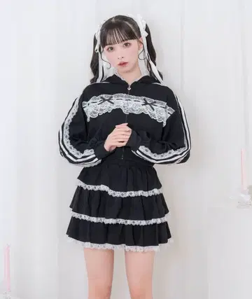 Honey Cinnamon 레이스 프릴 후드티 셋업