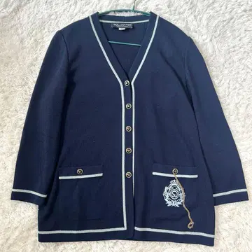 ST. JOHN 네이비 가디건 사이즈 8 골드 버튼 와펜