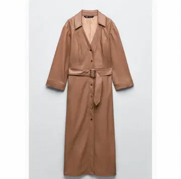 Zara 브라운 레더 롱 코트 벨트 포함