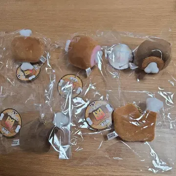 뼈 달린 고기 마스코트 키체인 전 5종 세트 미사용 새상품입니다.