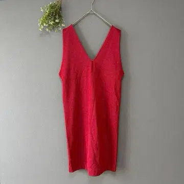 로즈버드 [F] 새상품 선명한 포인트 컬러 라메 가공 V넥 오버롤 스커트