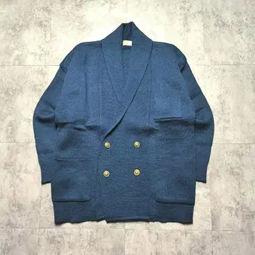 [ 골드 버튼 ] Vintage 울 네이비 니트 더블 가디건 L