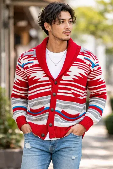 CavariA 캬바쿠라 네이티브 무늬 숄카라 가디건