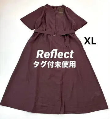 택 포함 미사용 XL 다크 퍼플 반팔 롱 원피스 벨트 포함 리플렉트