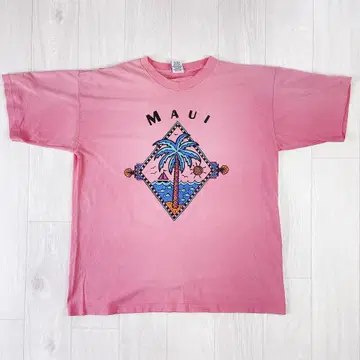 90s USA제 싱글 스티치 하와이 마우이 T셔츠 XL 핑크