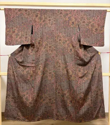 A 새상품급 단의상 당초 당화 무늬 순수 실크 코몬 기모노 K108