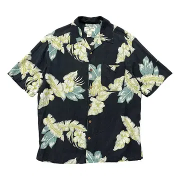 구제 실크 오픈 카라 하와이안 셔츠 보타니컬 남성용 L