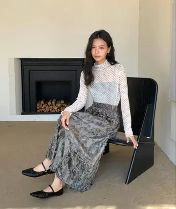 Siel 시엘 페더 롱 스커트 자카드 프린지 롱 스커트