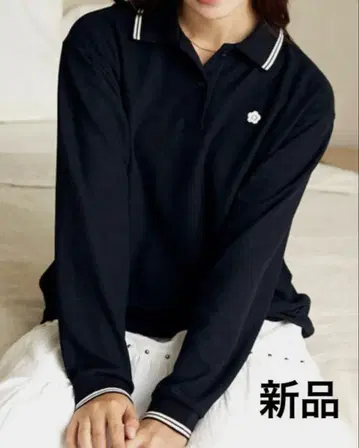 MARY QUANT PUBLUX 한정판 긴팔 폴로 블랙 피케 셔츠