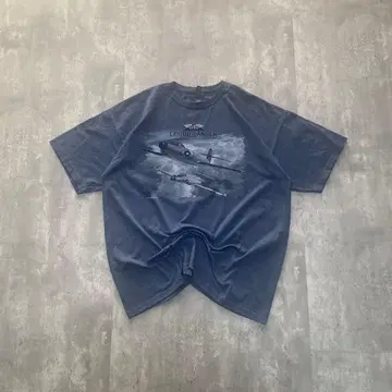 구제 의류 미국 수입 CF-100 전투기 비행기 프린트 T셔츠 반팔