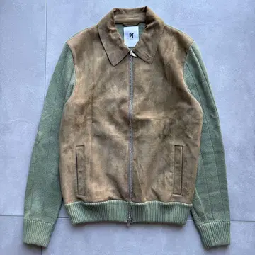 PT TORINO 스웨이드 니트 블루종 집업 자켓 레어