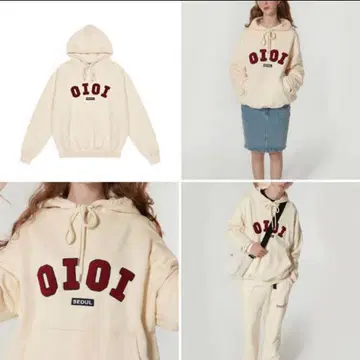 OiOi 오아이오아이 후드티 S 크림색 자수 로고 한국 브랜드