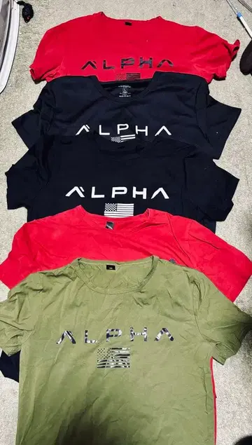 ALPHA 티셔츠 세트 다색 전개 5장 그린 사이즈 M, 다른 L, 멋짐