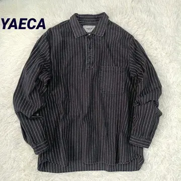 야에카 라이트 코튼 린넨 스트라이프 하프 풀오버 셔츠 남성용 M