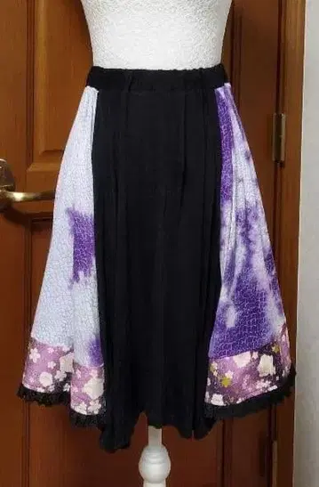 gouk 일본풍 패턴 트리밍 디자인 스커트 (퍼플 x 일본풍 패턴)