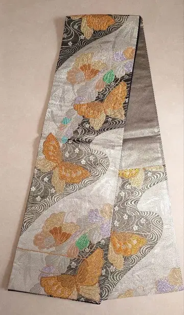 고급 후쿠로 오비 기모노 순수 실크 포멀 후리소데 성인식 나비 패턴