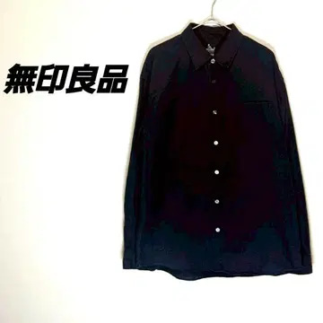 4775U 무인양품 헴프 혼방 긴팔 셔츠 블랙 M 블랙 무지 냉감 다용도