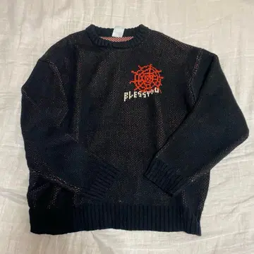 BLESS YOUALL 니트 펑크 록 거미 자수 네오 그런지 서브컬쳐