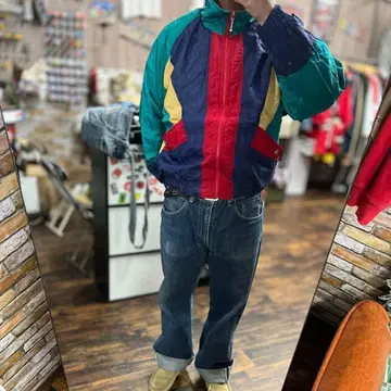 멀티 컬러 나일론 집업 자켓 S 사이즈 80s 멀티 컬러 구제 의류