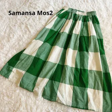 Samansa Mos2 코튼 100% 체크 롱 스커트 봄/여름