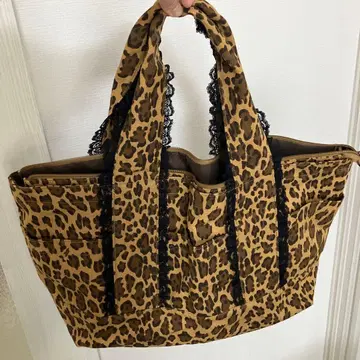 피치 존 pj 프릴 달린 토트백 레오파드 무늬 헤이세이 Y2K