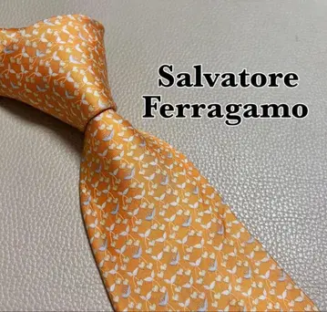 살바토레 페라가모 넥타이 스트라이프 도트 체크 오렌지