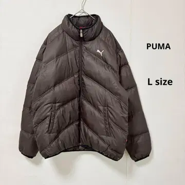 PUMA 푸마 다운 자켓 L 브라운 하이넥 로고 자수