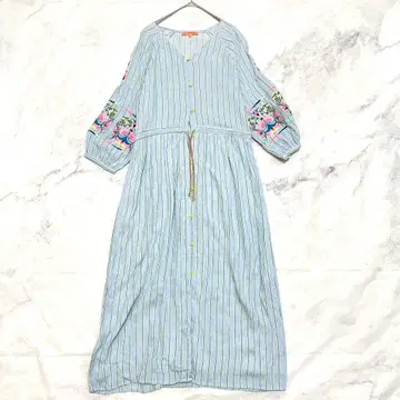 빌라 가로 스페인산 자수 셔츠 원피스 자수 린넨 혼방