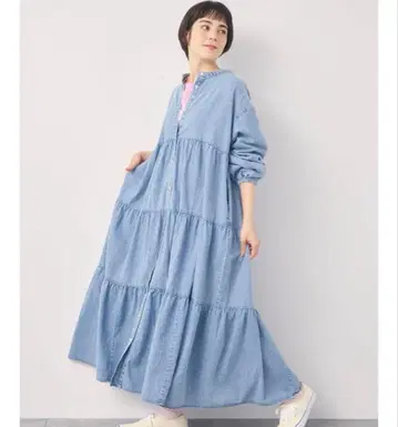 samansa mos2 오가닉 코튼 데님 티어드 원피스