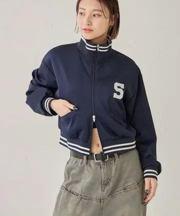 WHO'S WHO gallery S 로고 컴팩트 트랙 자켓 네이비