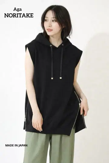 Aga NORITAKE 슬리브리스 후드티 블랙 9호 MADEINJAPAN