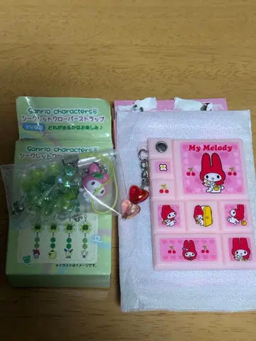 산리오 타일씰풍 미니 거울 & 클로버 스트랩 마이멜로디