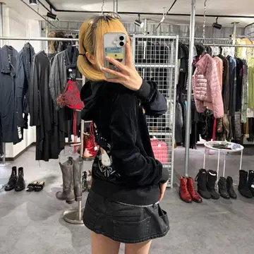 키티 Y2K 갸루 벨로아 집업 후드티 반짝이는 짧은 기장