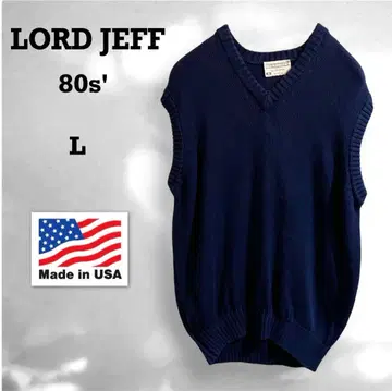 80s USA제 Lord Jeff 코튼 니트 베스트 L 네이비 초장면