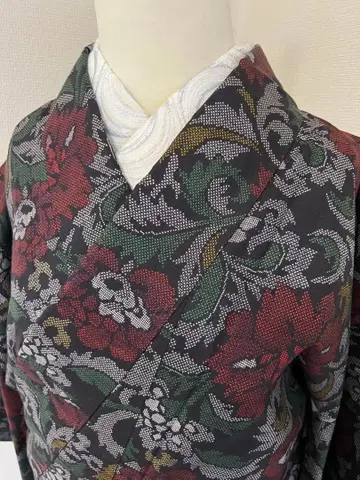 본고장 오시마 명주 이중 기모노 모란 당초 일원