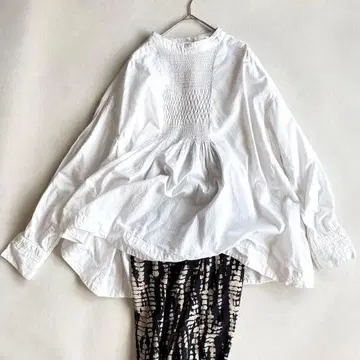 kagure 코튼 스모킹 블라우스 긴팔 블라우스 kagure 코튼