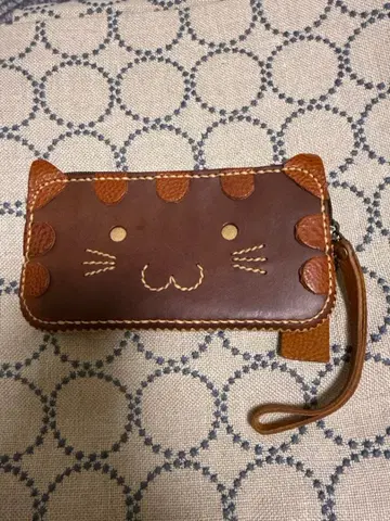천연 가죽 장지갑 고양이 디자인 가죽 동전 지갑 브라운 고양이 애호가