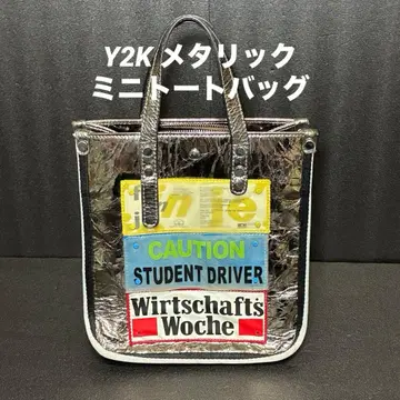 Y2K 메탈릭 미니 토트 백 2WAY 실버 헤이세이 패션