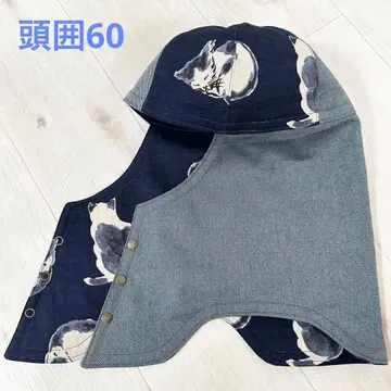 용접 두건 데님 머리 둘레 60 일본풍 패턴 잠자는 고양이 No.245