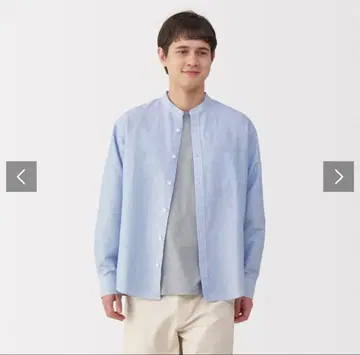 신사 헴프코튼 스탠드 카라 긴팔 셔츠 신사 L 스카이블루 스트라이프