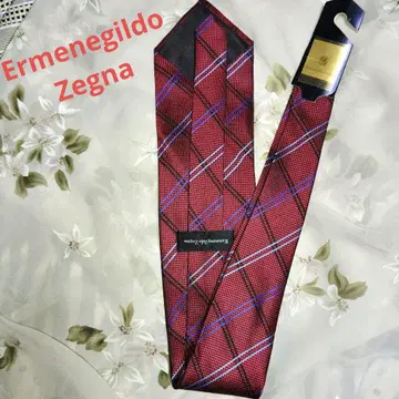 Ermenegildo Zegna 실크 체크 무늬 넥타이 레드