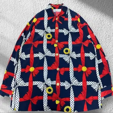 빈티지 베리 큐트한 리본 무늬 레트로 블라우스 하트 골드 버튼