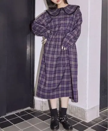 merry jenny 벨로아 프릴 체크 원피스 메리제니