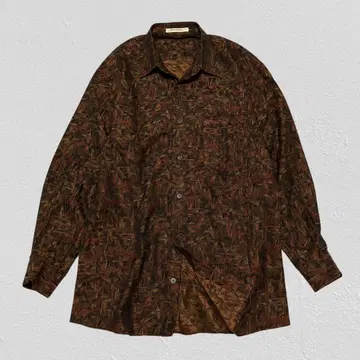 레어 Lancel 란셀 올 패턴 셔츠 긴팔 기하학 아트 패턴 브라운 M