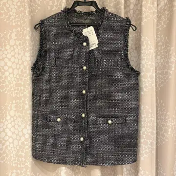 택 포함 새상품 유나이티드 애로우즈 트위드 베스트 펄 버튼 블랙